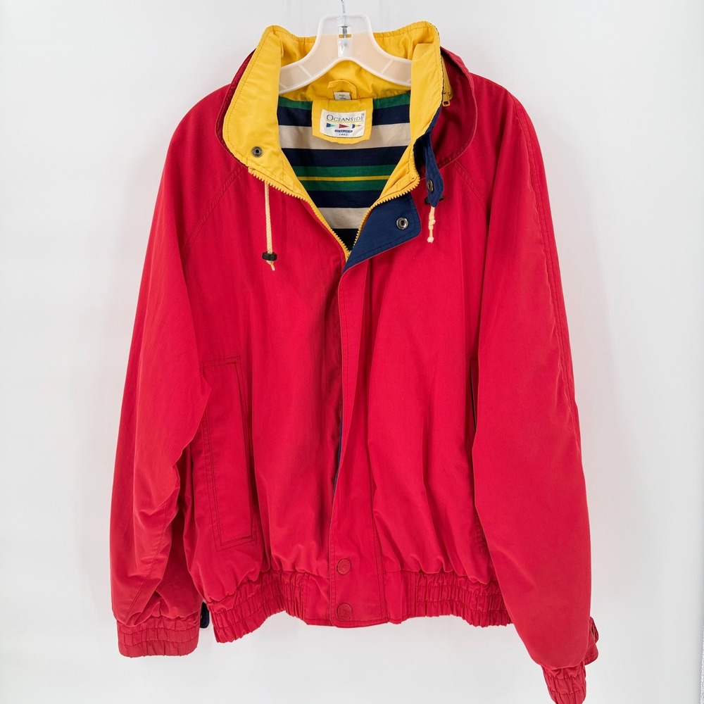 Vintage OCEANSIDE Red Nautical Windbreaker Jacket Extra Large 46 Hooded 1990s